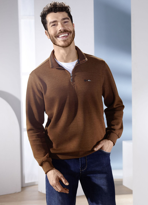 Sweatshirts - Troyer von «Milano Italy», in Größe 3XL (64/66) bis XXL (60/62), in Farbe MITTELBRAUN MELIERT Ansicht 1