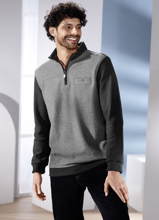 Sweatshirts - Troyer von «Milano Italy», in Größe 3XL (64/66) bis XXL (60/62), in Farbe GRAU-ANTHRAZIT MELIERT Ansicht 1