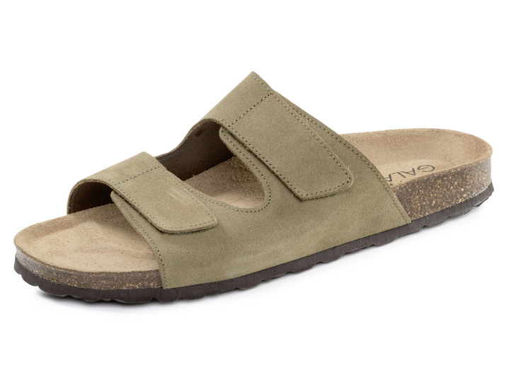 Sandalen & Pantoletten - GINO GALANTE, klassiche Herren-Pantoletten, Weite H, mit Klettverschluss, in Größe 040 bis 046, in Farbe OLIV Ansicht 1
