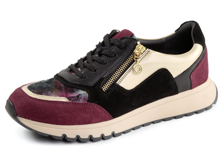 Slipper & Schnürschuhe - LAURA KENT, stylische Damen-Sneaker, Weite G, mit herausnehmbarem Fussbett, in Größe 035 bis 041, in Farbe SCHWARZ-BORDEAUX-GOLD Ansicht 1