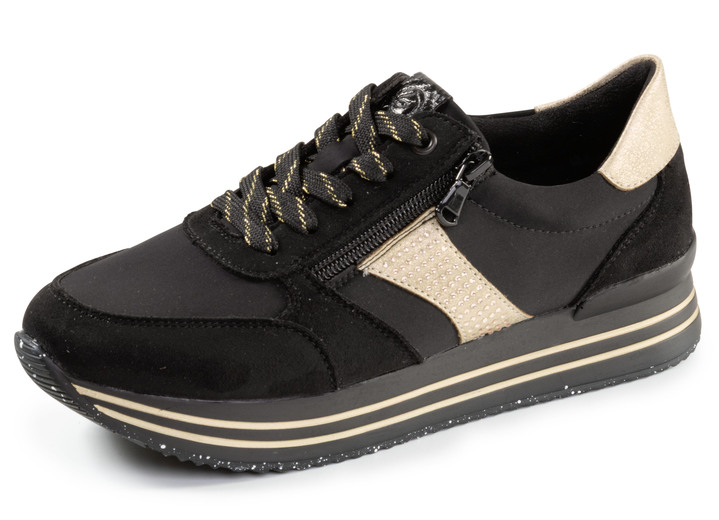 Slipper & Schnürschuhe - Remonte, trendige Damen-Sneaker, Weite G, mit herausnehmbarem Fussbett, in Größe 036 bis 042, in Farbe SCHWARZ-GOLD Ansicht 1
