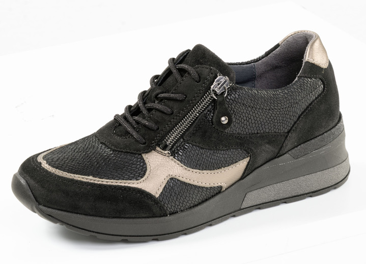 Slipper & Schnürschuhe - Waldläufer, bequeme Damen-Sneaker, Weite H, mit herausnehmbarem Fussbett, in Größe 3 1/2 bis 8, in Farbe SCHWARZ-BRONZE Ansicht 1