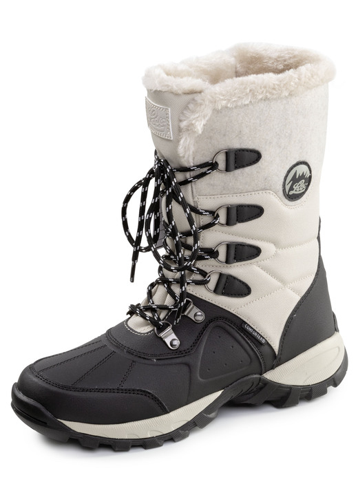 Stiefel & Stiefeletten - Gefütterte Damen-Stiefel, Winterschuhe, mit Reissverschluss, in Größe 036 bis 042, in Farbe ECRU-SCHWARZ Ansicht 1