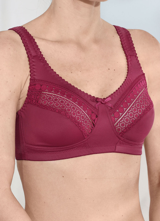 BH ohne Formbügel - Laurina BH mit Elastikspitze in den Obercups, in Größe 080 bis 105, in Cup B, in Farbe BORDEAUX Ansicht 1