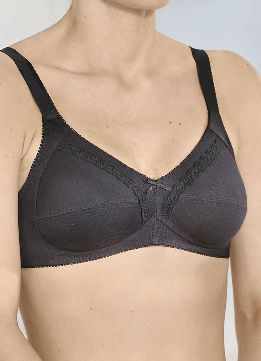 BH ohne Formbügel - Naturana Zweierpack  BH mit dekorativem Spitzenband in den Cups, in Größe 075 bis 100, in Cup D, in Farbe 1X SCHWARZ, 1X WEISS Ansicht 1