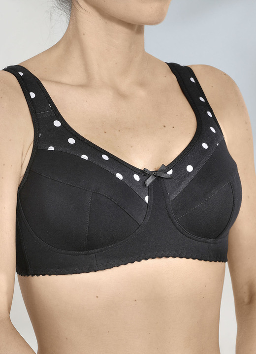BH ohne Formbügel - BH mit hohem Baumwollanteil, in Größe 080 bis 105, in Cup B, in Farbe SCHWARZ Ansicht 1