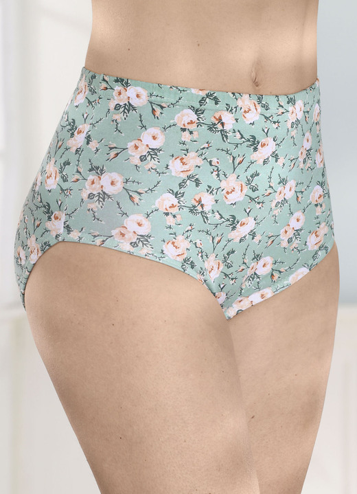 Slips - Viererpack Slips mit hübschem Blumendessin, in Größe 038 bis 056, in Farbe 2X JADE-PUDER-GRÜN BEDRUCKT, 2X JADE Ansicht 1