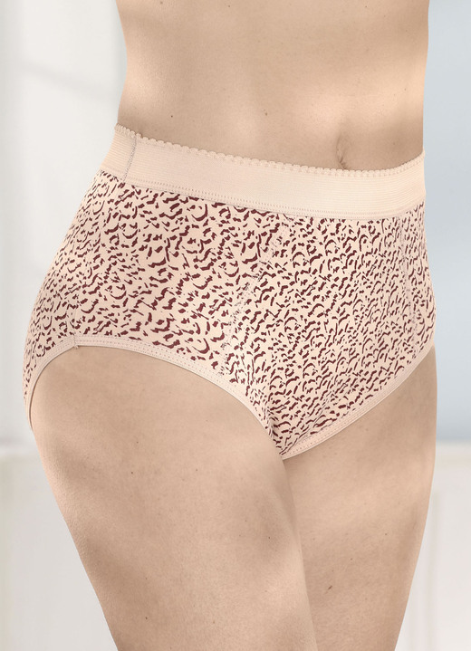 Unterwäsche - Sechserpack Formslips mit verstärkter Bauchpartie, in Größe 038 bis 056, in Farbe 2X BEIGE-BORDEAUX BEDRUCKT, 2X BEIGE, 2X BORDEAUX Ansicht 1