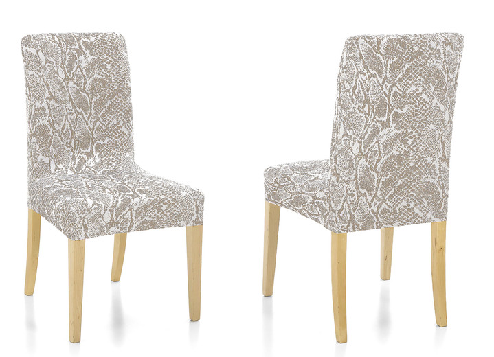 Sessel- & Sofaüberwürfe - Pflegeleichte Stretchbezüge in Schlangenoptik, in Größe 101 (Sesselbezug) bis 113 (Ohrensessel-Bezug), in Farbe CREME Ansicht 1
