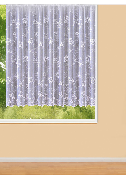 Klassisch - Blumenfenster-Vorhang mit Universalschienenband, in Größe 140 (H125xB300 cm) bis 179 (H175xB450 cm), in Farbe WEISS Ansicht 1