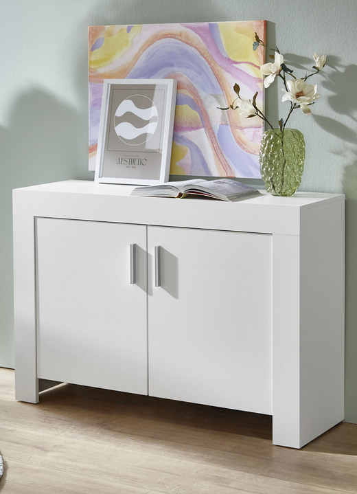 Kommoden - Kommode mit Griffen in Aluminium-Optik, in Farbe WEISS Ansicht 1