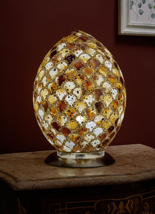Tischlampe - Tischleuchte in Eiform mit Mosaik-Effekt, in Farbe BEIGE