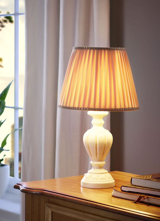 Tischlampe - Tischleuchte mit Stoff-Lampenschirm, in Farbe CREME-BRAUN