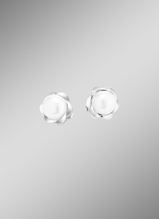 Ohrschmuck - Florale Eleganz – Ohrstecker aus Silber mit Süsswasser-Zuchtperle, in Farbe  Ansicht 1