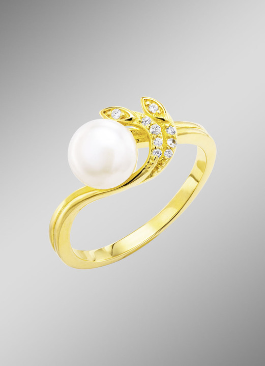 Ringe - Edler Damenring mit Süsswasser-Zuchtperle und synth. Zirkonia, in Größe 160 bis 220, in Farbe  Ansicht 1