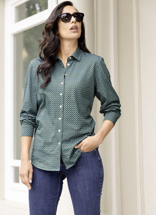 Blusen - Shirtbluse mit Minimal -Dessin Blusen - Shirtbluse mit Minimal -Dessin, in Größe 036 bis 052, in Farbe OLIV-PETROL-WEISS