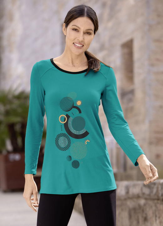 Langarm - Longshirt mit Motivdruck in 2 Farben Langarm - Longshirt mit Motivdruck in 2 Farben, in Größe 038 bis 054, in Farbe PETROL
