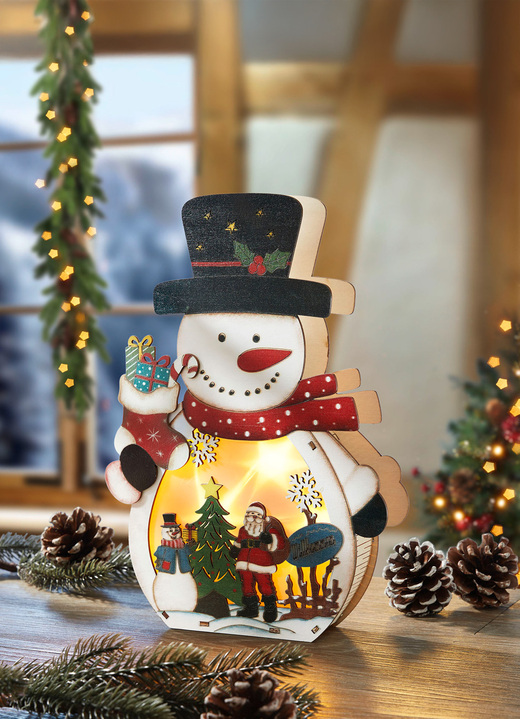 Weihnachtliche Dekorationen - Beleuchteter Schneemann mit Timerfunktion, in Farbe WEISS-SCHWARZ-ROT