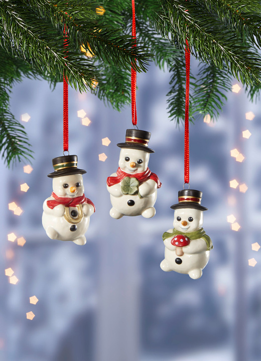 Goebel-Figuren - Schneemannhänger aus Feinsteingut, 3er-Set, in Farbe BUNT