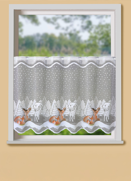 Fensterdekorationen - Handkolorierter Kurzvorhang Rehe, in Größe 784 (H45xB 90 cm) bis 861 (H60xB150 cm), in Farbe BUNT