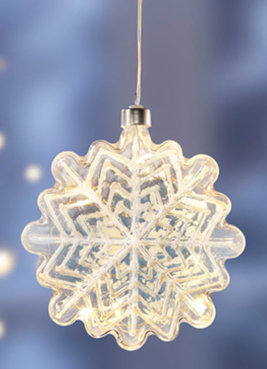 Fensterdekorationen - LED-Schneeflocken in Kristall-Optik, in Farbe CREME, in Ausführung rundlich Ansicht 1