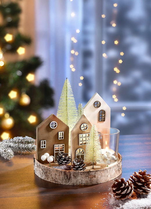 Weihnachtliche Dekorationen - Holz-Dekoration mit Tannenbaum, in Farbe NATUR-BRAUN