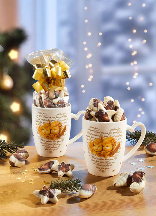 Weihnachtsleckereien - Engelstassen, 2er-Set, mit original Belgischen Meeresfrüchten, in Farbe WEISS-GOLD