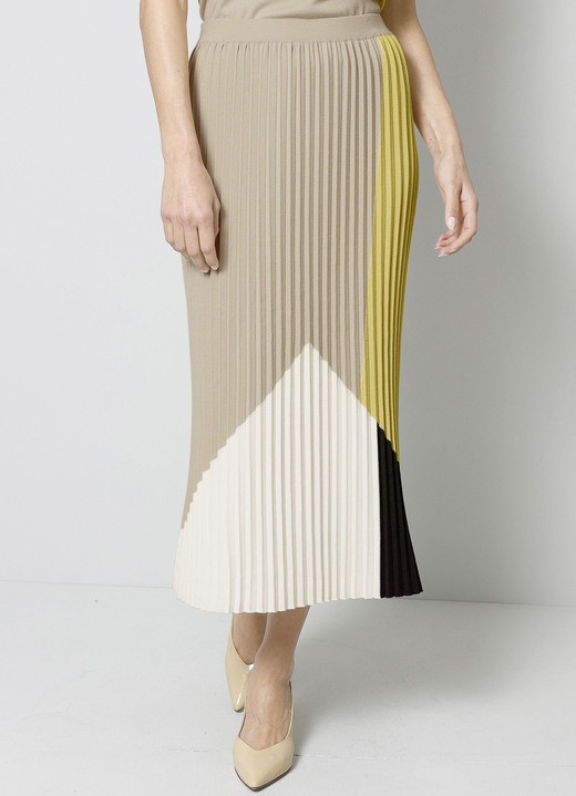 Gemustert - Jupe mit Plisseefalten, in Größe 019 bis 052, in Farbe BEIGE Ansicht 1