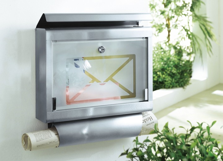 Gartengeräte und Zubehör - Briefkasten aus gebürstetem Edelstahl, in Farbe SILBER