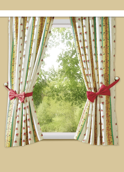 Klassisch - Einzelschal in Leinen-Optik mit Universalschienenband, in Größe 340 (H125xB 60 cm) bis 383 (H175xB132 cm), in Farbe NATUR-ROT Ansicht 1