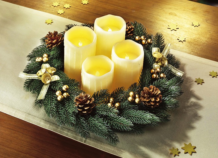 - Adventskranz mit LED-Echtwachs , in Farbe CREME