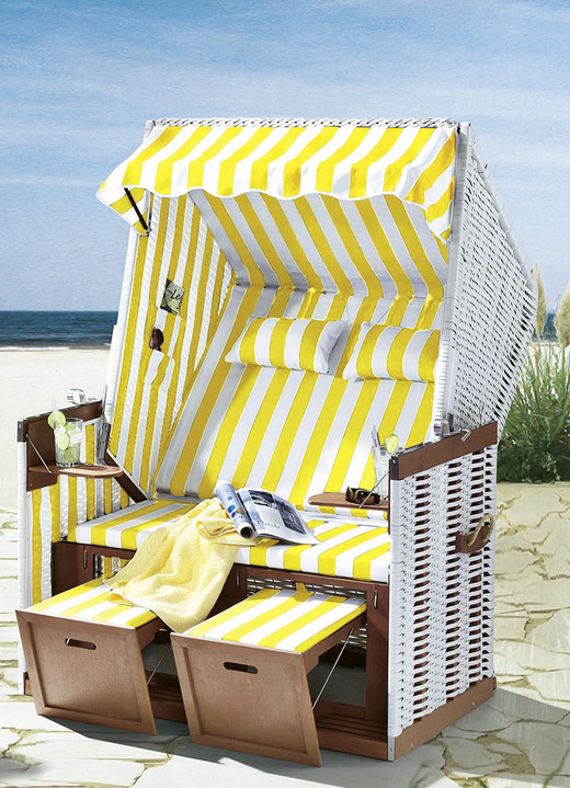 Gartenmöbel - Strandkorb mit pflegeleichtem Kunststoffgeflecht, in Farbe GELB-WEISS Ansicht 1