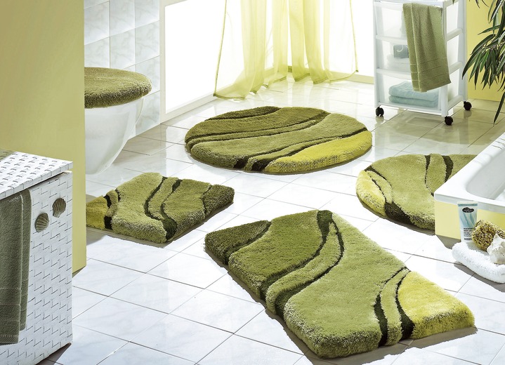 Kleine Wolke - «Kleine Wolke» Badgarnitur in verschiedenen Farben, in Größe 100 (Vorleger halbrund, 50/ 80 cm bis 112 (WC-Deckelbezug mit Kordel, 47/ 50 cm)), in Farbe GRÜN Ansicht 1