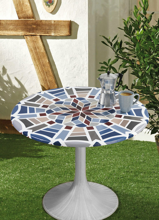 Gartentischdecken - Spann-Tischdecke mit Mosaik-Dessin, in Farbe BLAU Ansicht 1