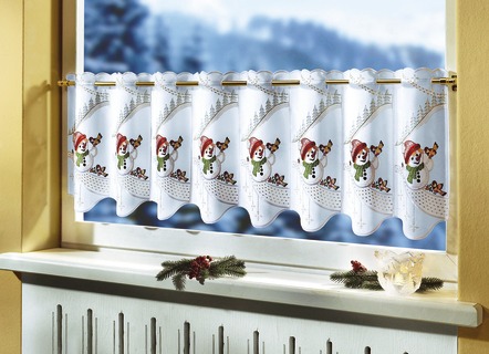 Kurzvorhang Schneemann und Vogel
