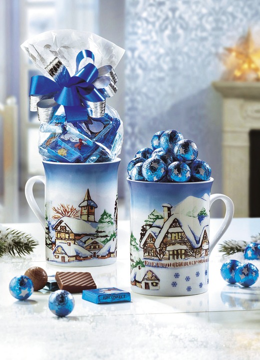 Porzellan - Tassen Winterlandschaft, 2er-Set, mit süsser Füllung, in Farbe