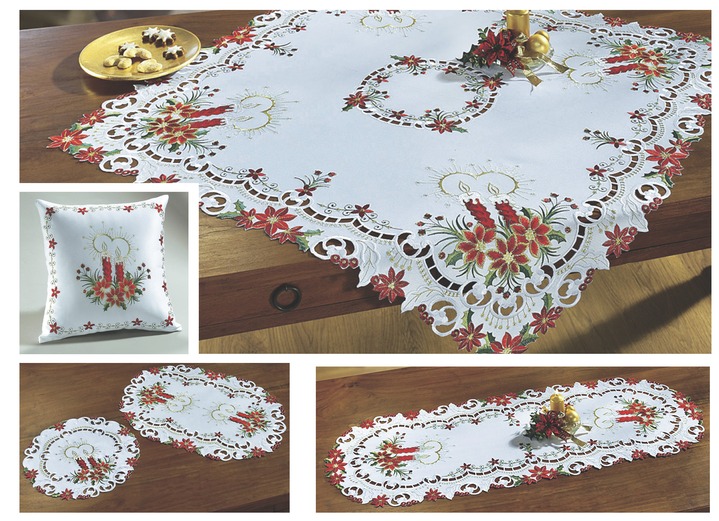 Tischdecken - Weihnachtliche Tisch- und Raumdekoration, in Größe 140 (Läufer oval, 40/85 cm) bis 404 (Kissenbezug, 40/40 cm), in Farbe
