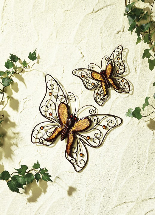 Gartendekoration - Wanddeko «Schmetterlinge» 2er-Set, in Farbe ORANGE/KUPFER