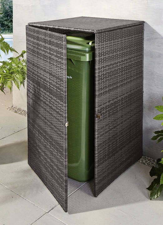 Gartengeräte und Zubehör - Mülltonnenschrank aus witterungsbeständigem Kunststoffgeflecht, in Farbe ANTHRAZIT, in Ausführung klein Ansicht 1