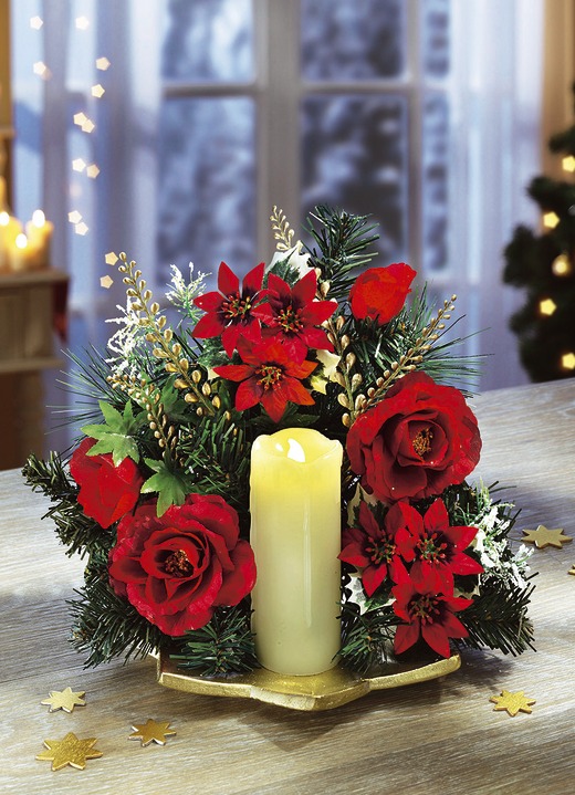 - Tischgesteck mit Weihnachtssternblüten, in Farbe ROT