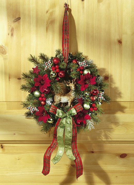 - Wandkranz mit Weihnachtssternblüten, in Farbe GRÜN-ROT