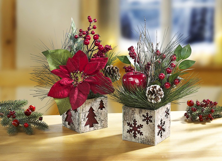 - Weihnachtsgestecke, 2er-Set, in Farbe GRÜN-ROT