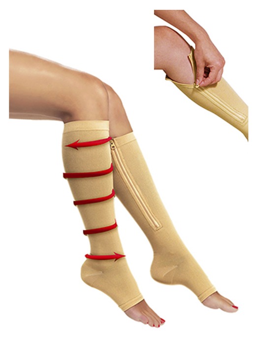 Gesundheitsstrümpfe - Zip Sox Kompressionsstrümpfe mit Reißverschluss, in Größe 001 bis 002, in Farbe BEIGE Ansicht 1