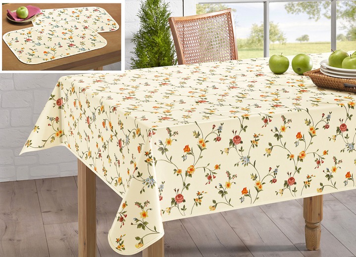 Tischdecken - Tischdekoration mit bunten Blümchen-Motiven , in Größe 110 (Tischdecke, 110x140 cm) bis 190 (Tischdecke oval, 140x210 cm), in Farbe CREME Ansicht 1