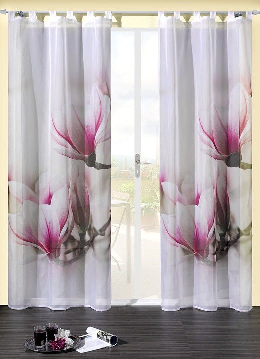 Modern - Übergardine mit Magnolien, in Größe 365 (H145xB120 cm) bis 572 (H245xB120 cm), in Farbe , in Ausführung mit Schlaufen