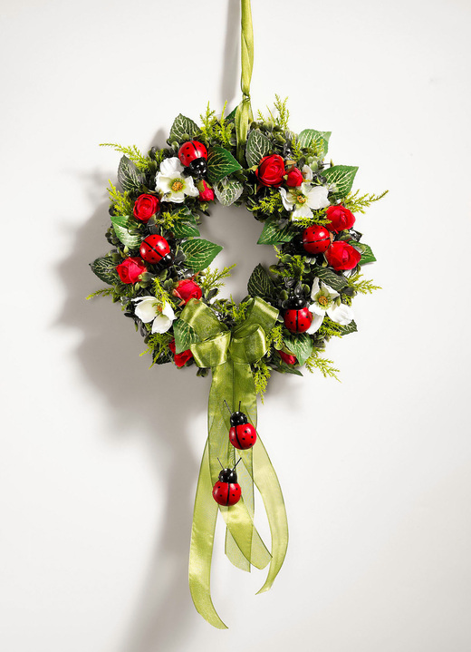 Osterkränze & -gestecke - Wandkranz mit Rosen und Marienkäfern, in Farbe