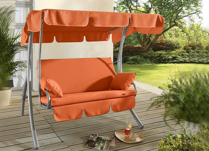 Garten - Hollywood-Schaukel mit Gestell aus verzinktem Stahlrohr, in Farbe ORANGE, in Ausführung Single-Schaukel Ansicht 1