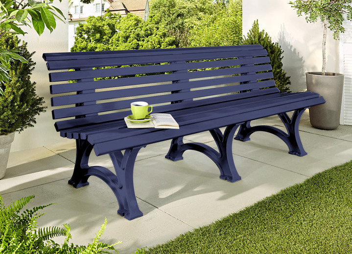 Gartenmöbel - Gartenbank aus hochwertigem Kunststoff, in Farbe BLAU, in Ausführung Viersitzer „Borkum“ Ansicht 1