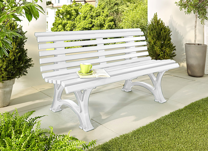Gartenmöbel - Gartenbank aus hochwertigem Kunststoff, in Farbe WEISS, in Ausführung Dreisitzer „Helgoland“ Ansicht 1