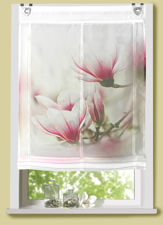 - Raffrollo mit roséfarbenen Magnolien, in Größe 316 (H140xB 45 cm) bis 324 (H140xB100 cm), in Farbe